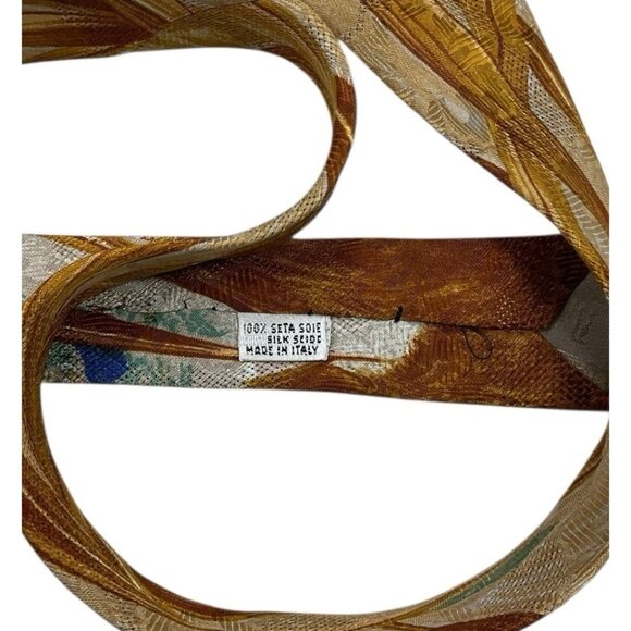 NEW LUCIANO SOPRANI Men's 100% Silk Necktie LUXURY Tie Brown Green Art W:4" - Picture 3 of 5